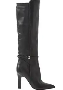 Reiss  Caitlin Black Leather Knee High Heeled Pointed Toe Boots Size 39