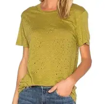 IRO Jeans Women’s Size S Grass Green Linen Distressed Short Sleeve Tee T-Shirt