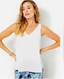 D. Exterior white V neck beaded and gold‎ lurex tank italy $170