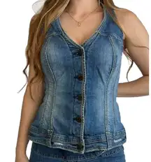 denim halter vest Women's Blue and Navy Gilet size 16