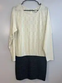 NWT Esley Cream and Black Faux Leather Long Sleeve Sweater Dress Size Large