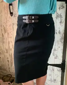 pencil skirt with leather details