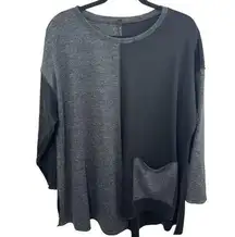 IC by Connie K Black Gray Colorblock Tunic Top Artsy Boxy X-Large Asymmetrical