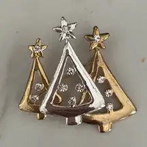 Christmas Tree Brooch Pin Rhinestone‎ Holiday Gold Silver Festive Sparkly