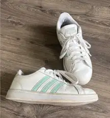 Adidas Grand Court Cloudfoam White Mint Green Stripe Sneakers Shoes women's‎ 8