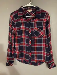Gianni Bini Red And Blue Plaid Button Up Top Size Small