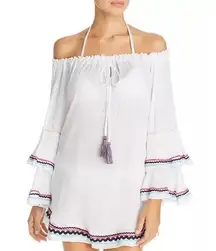 Surf Gypsy Zigzag Trim Tunic Top Swimwear Cover-Up Long Sleeve Women White SZ M