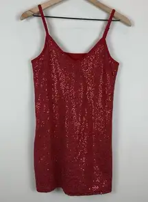 Y2K Vanity Sequin Tank Top Women Size Large Red Strappy Disco Glam Romantic