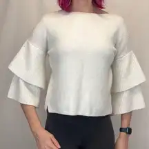 Falls Creek Womens Tiered Ruffle Sleeve Sweater S SM Small Ivory Cream Off White