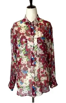 Equipment Ivory‎ And Red Floral Print Silk Long Sleeve Button Down Top Size XS