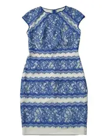 Tadashi Shoji NWT  Neoprene & Lace Cap Sleeve Sheath in China Blue Snow Dress 10