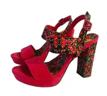 Rocket dog bright pink floral y2k style chunky heels with straps size 8
