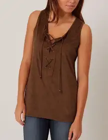 Datyrip Lace-up brown tank faux suede top
