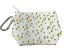 Thirty One Gifts White & Gold Makeup Bag Zipper Clip Cute Compact Travel Purse