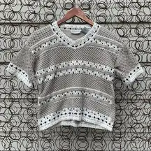 Vintage 90s knit crochet short sleeve linen blouse