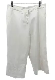 Elementz Women's White Linen Blend Cropped Pants with Eyelet Detail Size M
