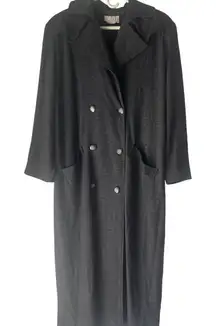 Ten Eleven Vintage 90s Size XL 70% Wool Grey Double Breasted Trench Coat‎