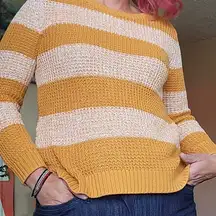 A.n.a mustard stripe crewneck sweater size medium