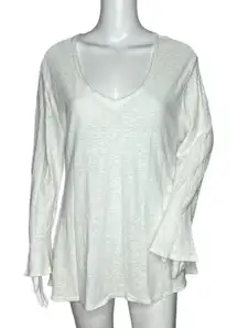 Cut Loose Shirt Womens Medium White Bell‎ Sleeve Neutral Bohemian Chic Lagenlook