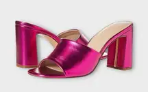 The Drop Women's Pattie High Block Heeled Mule Sandal Hot Pink Metallic Size 10