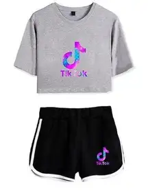 Women’s TIK Tok Crop Top T-Shirt with Shorts 2pcs Set