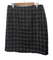 J. McLaughlin‎ Black Gold Tweed Elm Pencil Skirt Office Wear Size 14 Wool Mohair