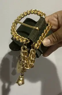 Vintage Dame Belt and Bag Green Suede Leather Belt Size L Womens Genuine 36.5"