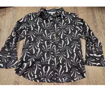 FOXCROFT Women's Black Gray White Button Front Wrinkle Free Fitted Blouse 10P