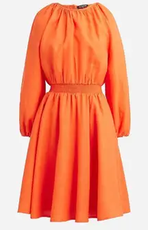NEW J. Crew Palermo Dress Orange Linen Smocked Waist‎ Long Sleeve Womens Small