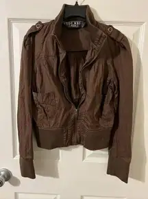 Last Kiss Brown Moto biker Zip Jacket Short Size Small