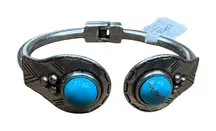 Express Silver Tone Hinge Style Bracelet with Turquoise Accents