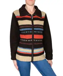 Vintage Y2K  Brown Stripe Zip-Up Wool Sweater