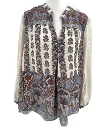 Lucky Brand  Retro Floral Boho Peasant Blouse Gypsy Popover Blouse size Large