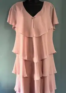 SLNY Dusty Pink 16 Ruffle Tiered Dress Romantic Flowing Feminine Flattering Chic
