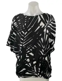 Michael Kors Women's Black White Tropical Leaf Print Caftan Blouse Top Size M