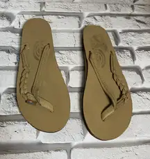 Rainbow Leather Flirty Braidy Arch Support Flip Flops Sierra Brown Size 6.5-7.5