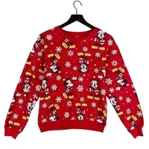 Disney  Christmas Sweater Mickey‎ Womens Sz Small Pullover Sweatshirt Holiday Red