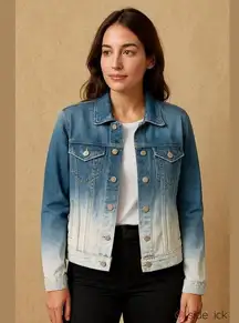 LOFT Ombre Jean Denim Jacket Blue To White Modern Distressed Size XL