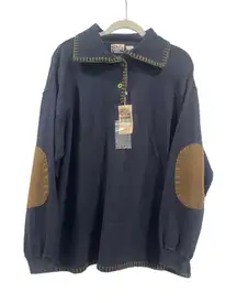 Cotton supply co vintage navy long sleeved fleece elbow patch