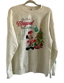 Disney Mickey Mouse Christmas Sweatshirt Disney World Cream Large