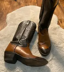 Vintage Tony Lama Boots Size 8.5 Womens Two Tone Brown Cowboy Western Pointed