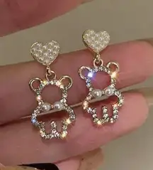 Gold Plated Cute bear Pearl Earrings