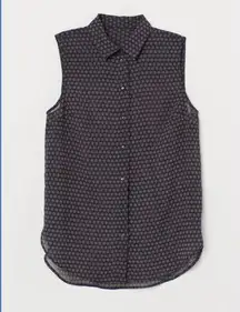 H&M  Menswear Style Sheer Collared Button Down Tank Sleeveless Shirt