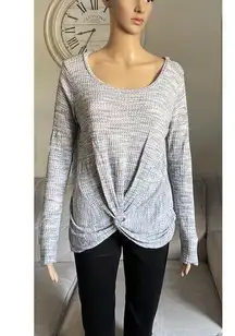Lazy Sundays Womens S Waffle Knit Top Gray Twist Front Long Sleeve lagenlook