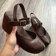 Antelope Brown Womens Boho Leather Platform Mary Jane Wedge Sandal 41