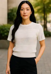 Cenit‎ Womens Sweater Size Small Knit White Sheer Dolman Sleeve