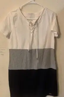 Tommy Hilfiger White, Gray, and Black Midi Dress‎