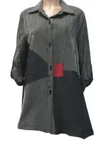 Moonlight by Y&S Striped Button Front Shirt/Jacket Grey/Black/Red - 2169 large