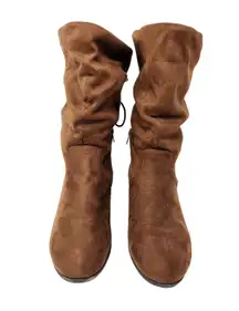 Soda Faux Suede Wide Calf Knee High Boots With Lace Up Back Brown Size 8.5