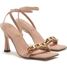 Good American Ankle Chain Single Strap Sandals Pink Suede Size 8 GUC